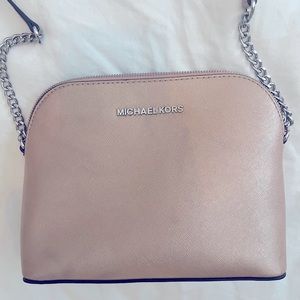 Michael Kors Rose Gold cross body purse with silver chain